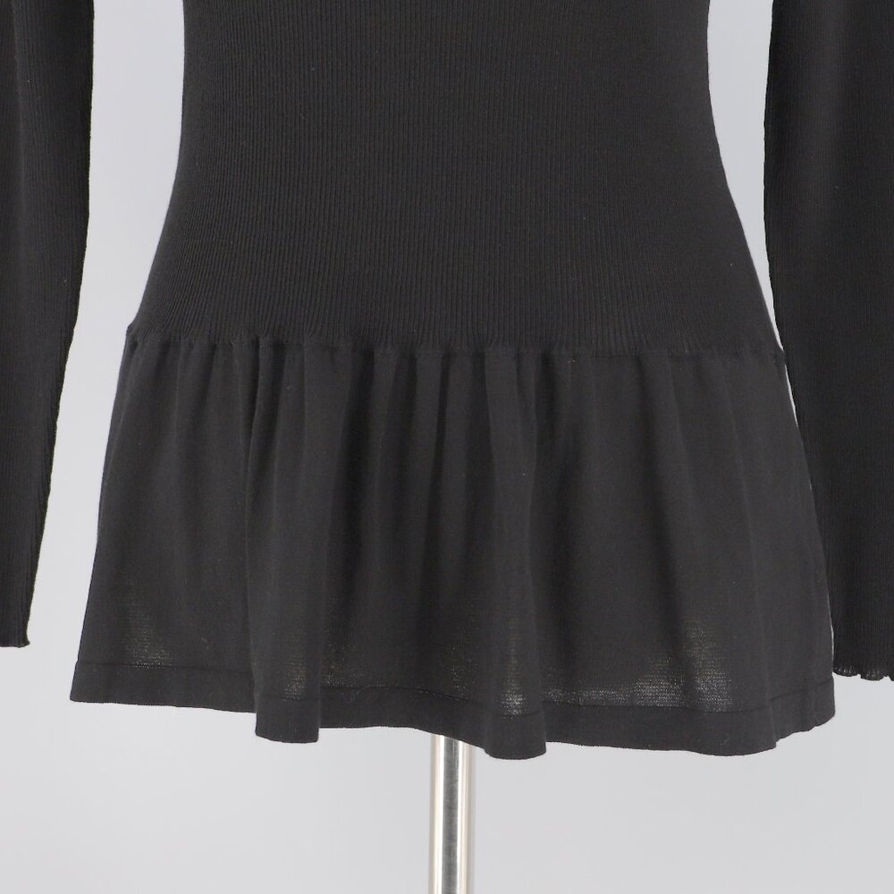 ANN MASHBURN Cotton Knit Black Long Sleeve Peplum Top Size XS - Picture 5 of 7